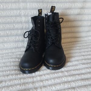 Dr. Martens 1460 Black Combat Boots with Yellow Stitching
